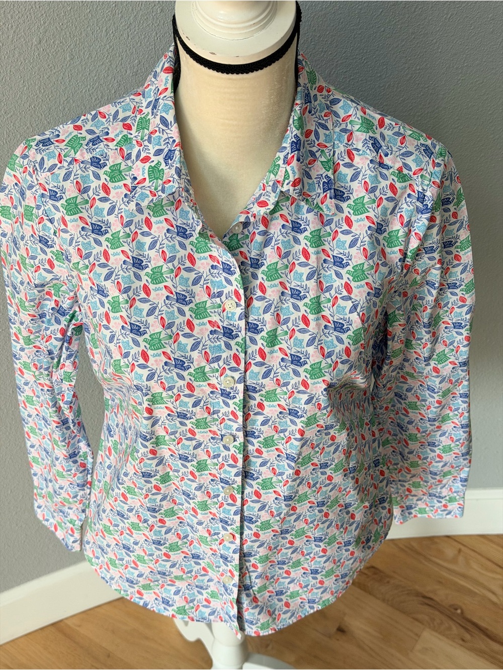 Boden Birds & Leaves Cotton Button Up Shirt Blouse Multicolor Size 8R - Picture 3 of 11